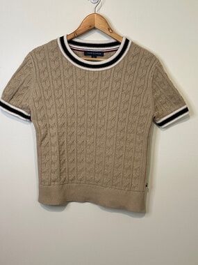 Tommy Hilfiger Womens Sweater- Short Sleeve Cable Knit